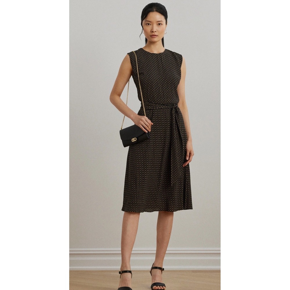 Lauren Ralph Lauren Midi Dress Women 12 New Sleeveless Diamond Print MSRP $145